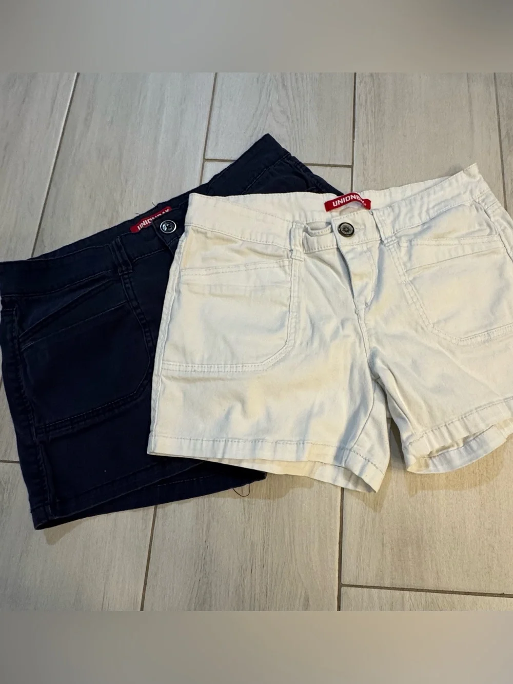 TWO pairs of UNIONBAY Women's Denim Short Set - White and Navy - Picture 1 of 7